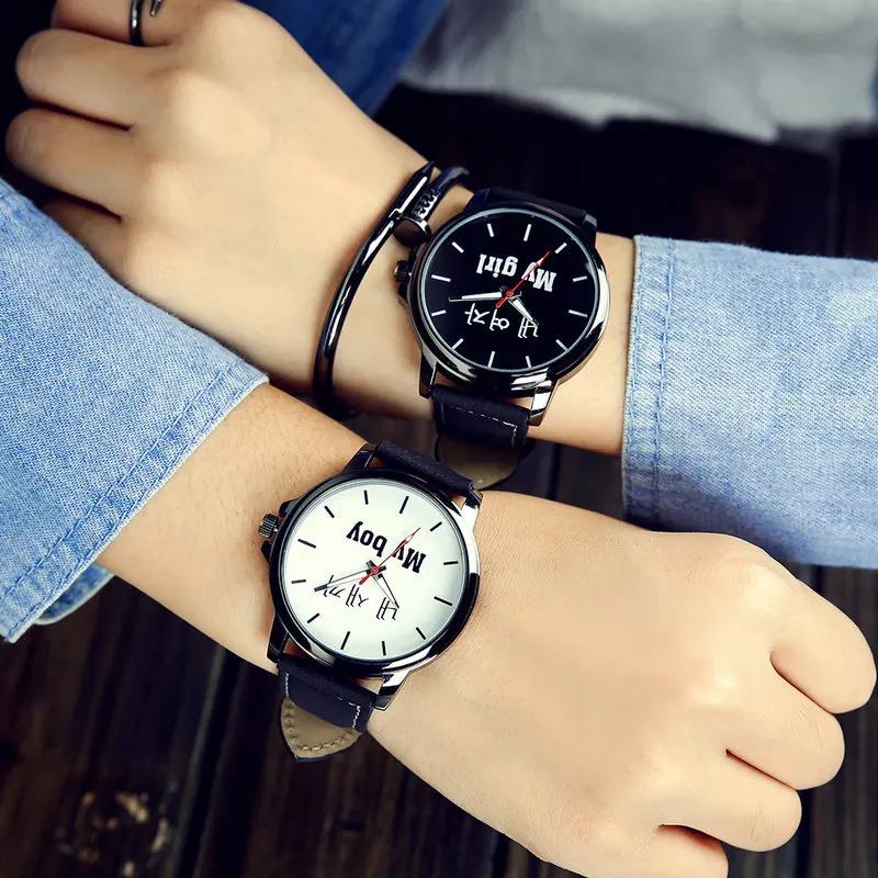 Черные классические часы MY girl/MY boy кожаные Аналоговые кварцевые наручные часы для женщин дамы девушки подарок часы