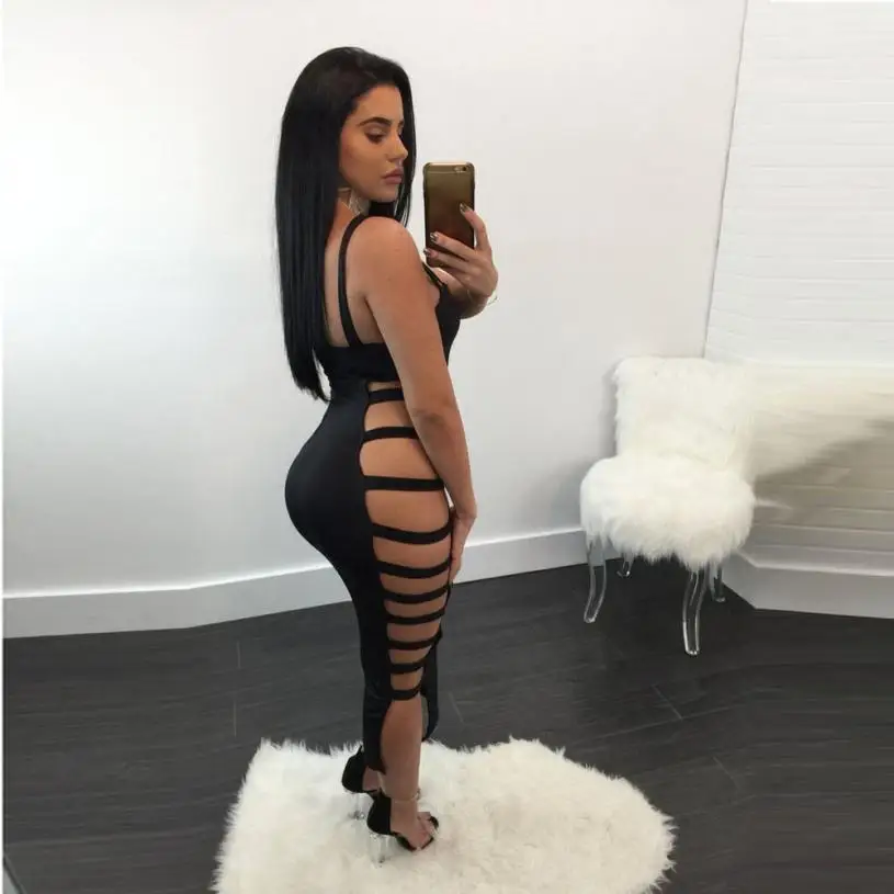 Повязки Vogue женское платье многоразовая одежда Высокая улица Bodycon Strappy без рукавов выдалбливают Платья вечерние для ночного клуба Femme Vestidos