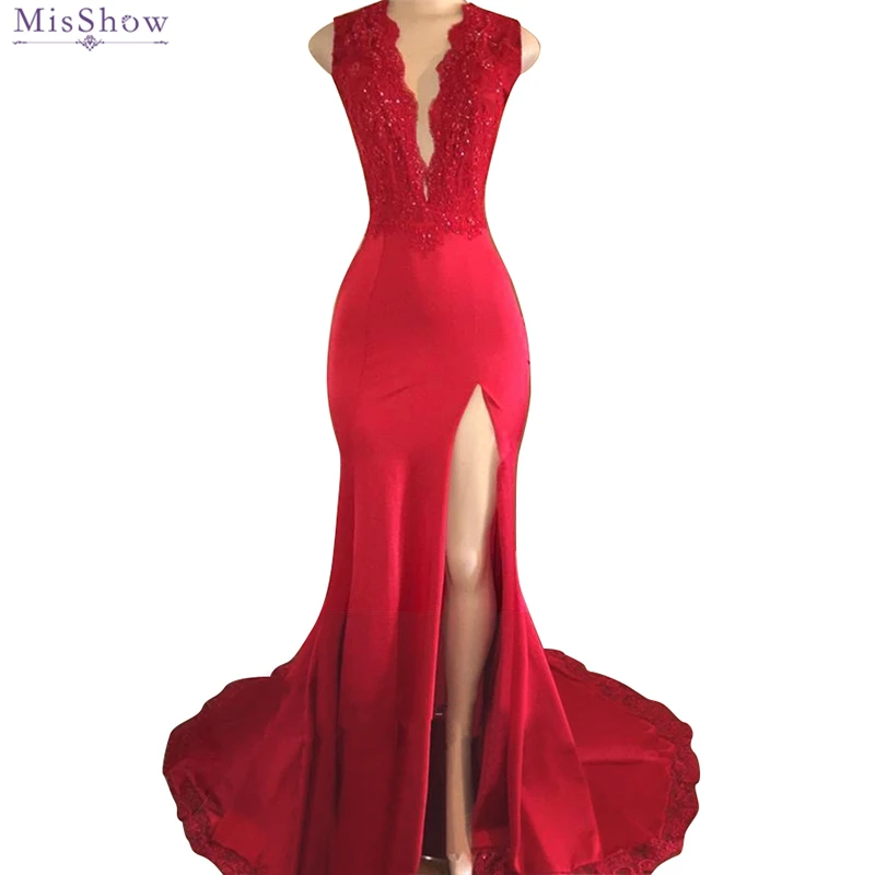 red mermaid dress with slit