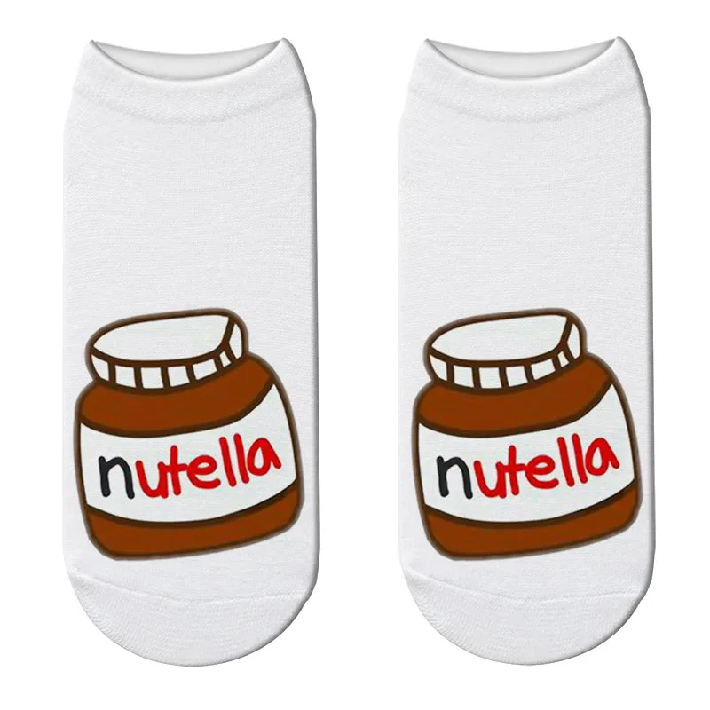 Новинка, короткие носки Nutella с 3D принтом, забавные женские модные носки с героями мультфильмов, Kawaii Nutella, короткие носки по щиколотку, Прямая поставка