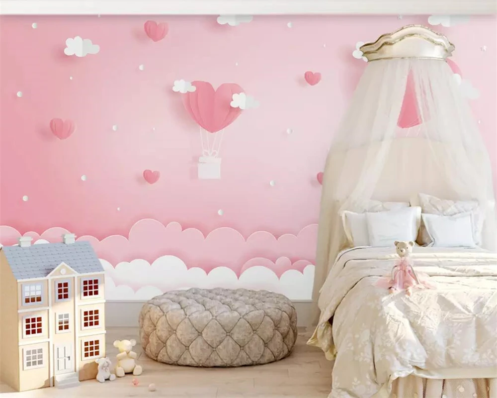 Papel de Parede Personalizado Tridimensional Rosa Nuvem Sonho Princesa Quarto das Crianças Fundo da Sala de Estar 3d Papel de Parede