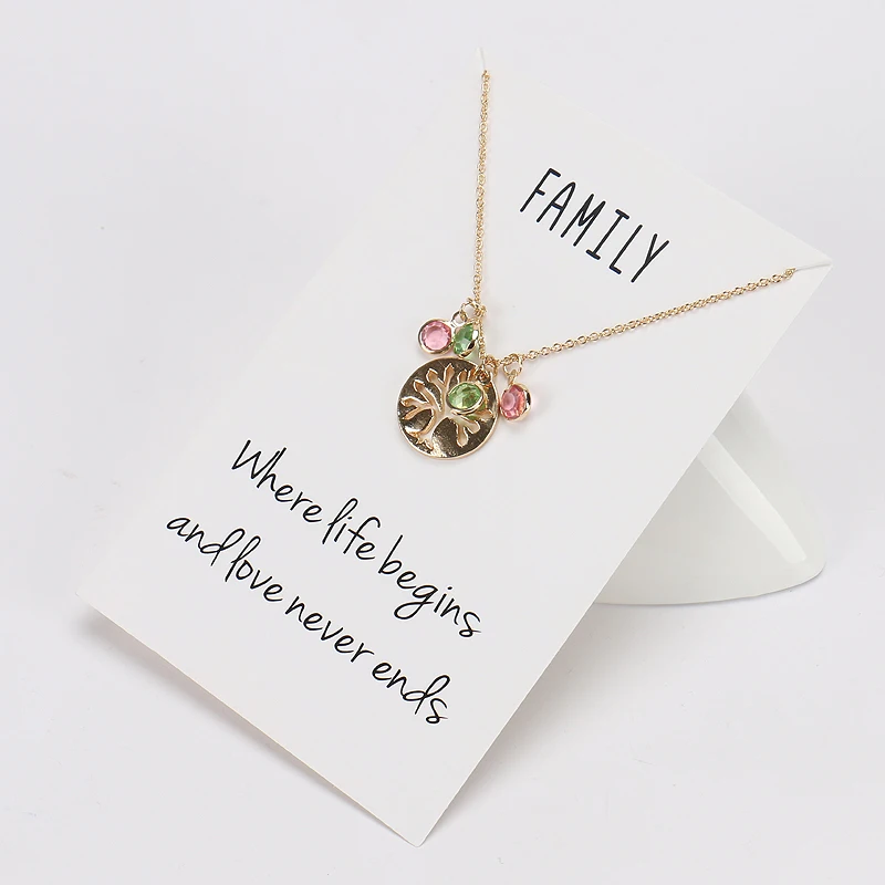 

MEIBEADS Minimalist Tree Life Charms Necklaces Birthstone Beads Wish Card Necklaces For Women Girls Summer Party Jewelry CN37