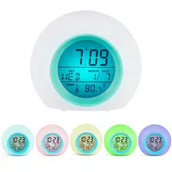 Светодиодный Круглый изменить Цвет цифровые часы с датой сигнализации Температура будильник ABS детей Будильник Desktop tx
