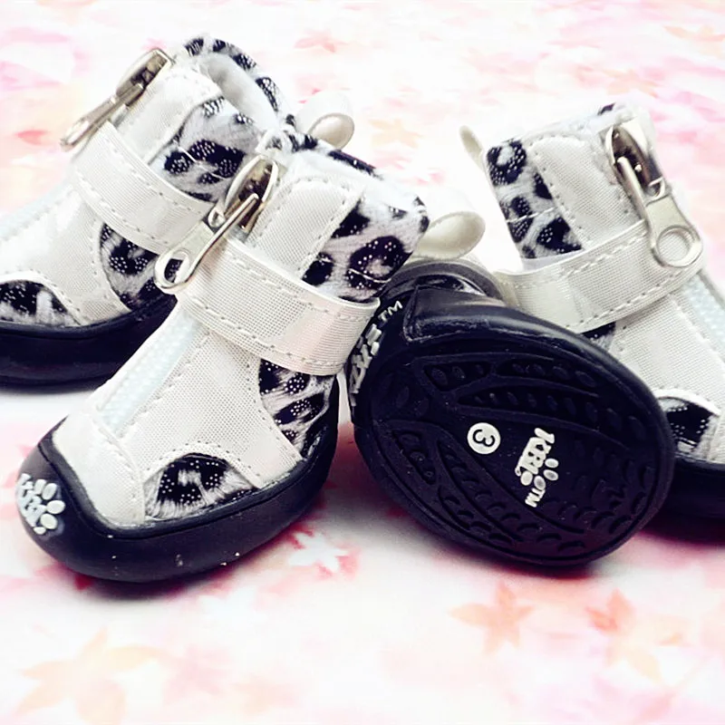 

Leopard print dog shoes Waterproof Non-Slip pet shoes for Small dogs cats autumn and winter snow boots 4pcs/lot
