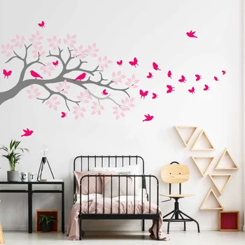 

112*71CM Tree Branch Wall Decal DIY Butterfly Birds Sticker Wall Vinyl Creative Nursery Leaves Child Room Home Decoration LC1326