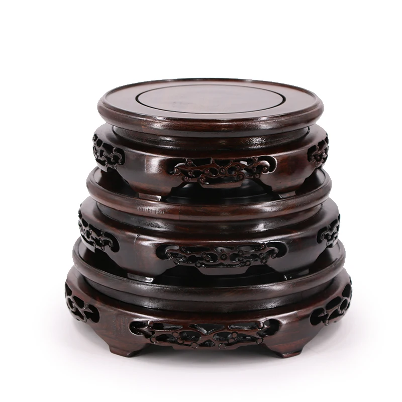 Billig Ebenholz Geschnitzt Basis Durchbohrte Vase Basis Klammern Steine Teekannen Bonsai Blumentöpfe Weihrauch brenner Buddha Mahagoni Kreisförmigen Basis