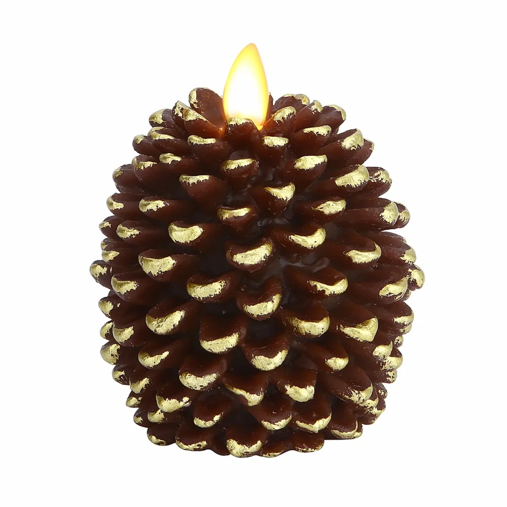 Ksperway неароматические реальные воск беспламенный Pinecone свеча с Movign фитиль коричневый 3*4 дюйма