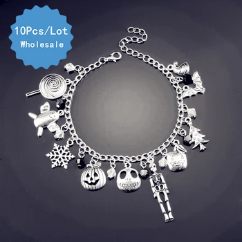 

Nightmare Before Christmas Bracelet Halloween Jack Skellington Sally Snowflakes Goth Skull Pumpkin Wristlet Bracelet Anklets