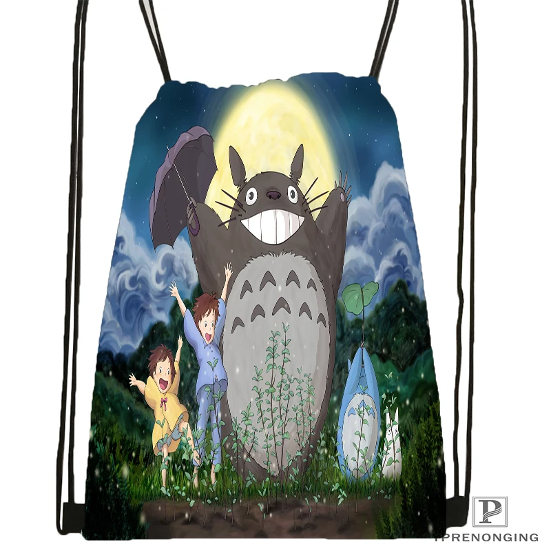 Custom My Neighbor Totoro рюкзак с кулиской сумка милый Детская (Черная задняя часть) 31x40 см