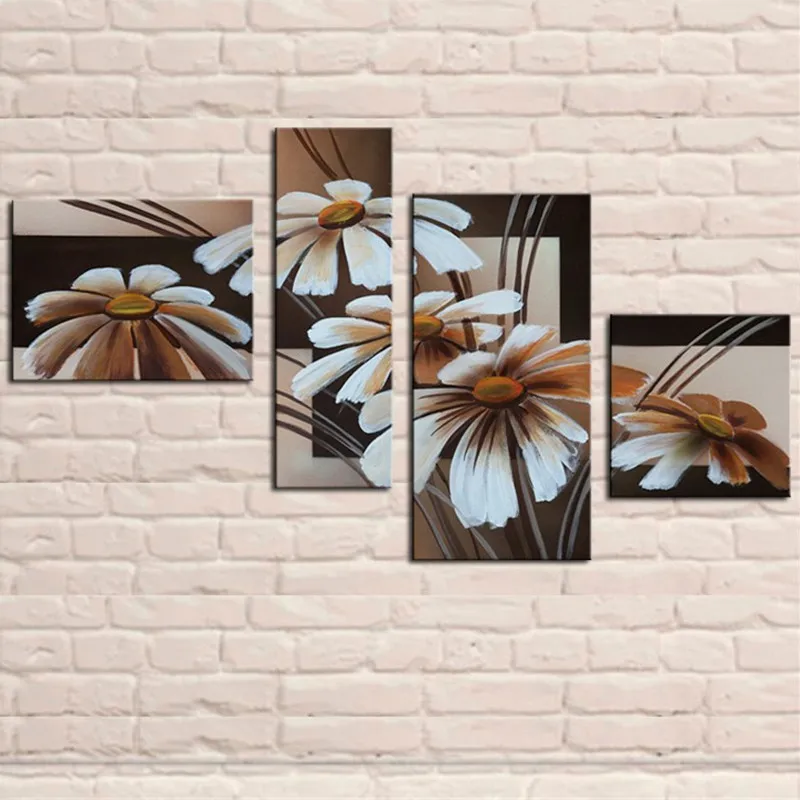 

Handpainted Abstract Sunflower Flower Oil Painting Handmade Acrylic Floral Paintings on Canvas 4 Piece Pictures Modern Wall Art