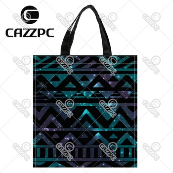 

Hand Drawn Black Cosmos Aztec Tribal Totem Print individual Waterproof Nylon Oxford Shopping Bag Gift Bag Recycle Bag