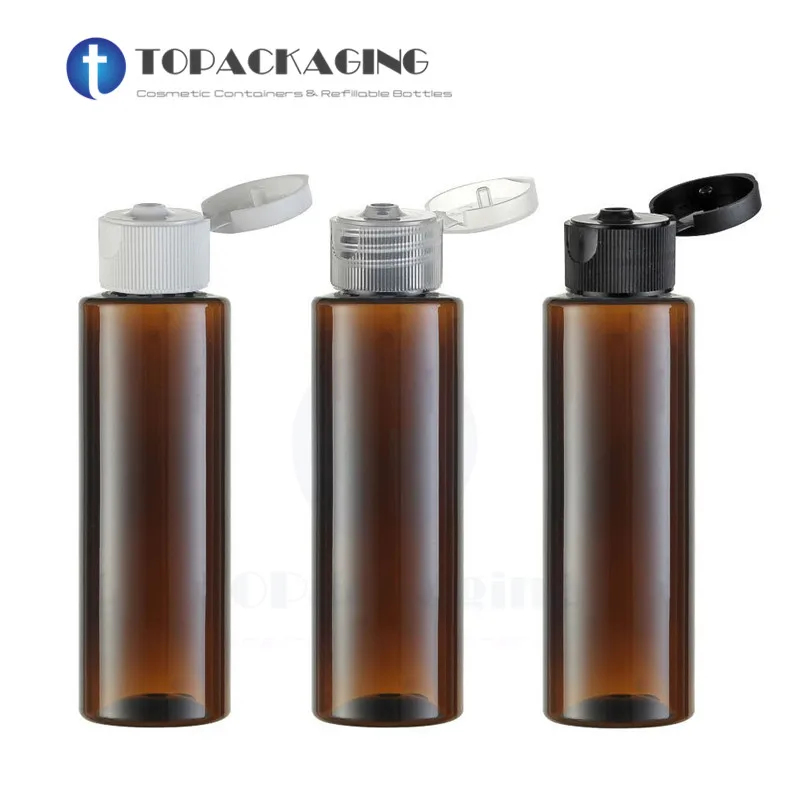 30PCS/LOT-100ML Flip Screw Cap Bottle,Amber Plastic Cosmetic Container,Essence Oil Bottle,Empty Shampoo Sub-bottling,Flat Type увлажняющий бессиликоновый шампунь moisture balancing shampoo 100ml