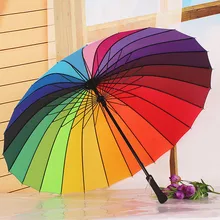 Haute qualité 24 K Arc-En-Long Manche Parapluie Pluie Coupe-Vent Coloré Parapluies Droite Ensoleillé et Pluvieux Parapluies Livraison Gratuite