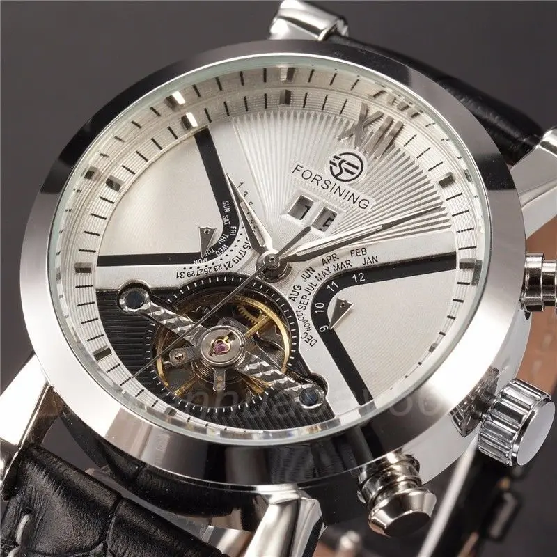 

Fashion Mechanical Watch Auto Date Flywheel Men's Sports Watch Analog Hand-winding Luxury Leather Strap Wrist Watch Men Gifts