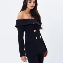 2019 Autumn Women New Style European American Fashion Personality Single Collar Double Breasted Shoulder Shoulder black Suit 2019 Autumn Women New Style European American Fashion Personality Single Collar Double Breasted Shoulder Shoulder black Suit