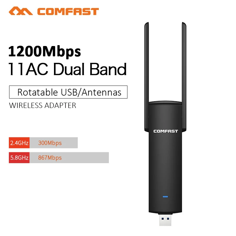 COMFAST usb wifi адаптер 1200 Мбит/с двухдиапазонный Wi-Fi ключ компьютер AC сетевая карта USB 3,0 антенна 802.11ac/b/g/n 2,4 ГГц+ 5,8 ГГц