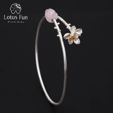 Lotus Fun реальные 925 стерлингового серебра Природный розовый кварц ювелирных украшений ручной работы нежный лотос шепот Дизайн браслет для женщин