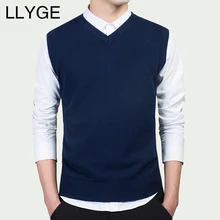 LLYGE хлопковый мужской жилет с v-образным вырезом свитер Топ черный тонкий без рукавов вязаный пуловер свитера Топы для мужчин s Mlae уличная одежда