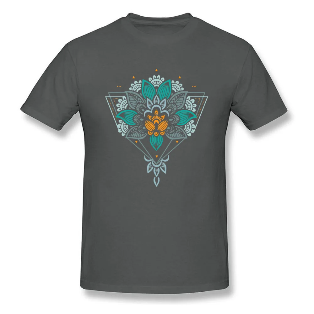 Geometric Mandala Flower Ornaments 100% Cotton Men Short Sleeve T Shirt Custom Fall T Shirt Street Tee-Shirt Company Crew Neck Geometric Mandala Flower Ornaments carbon