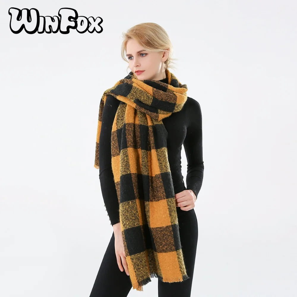 Winfox 2018 New Brand Fashion Black Yellow font b Tartan b font Plaid Checked Blanket Scarf