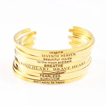 Высокое качество мантра браслеты золото гравированный из нержавеющей стали позитивный навевающий вдохновение рука отпечаток браслет манжеты браслеты для женщин