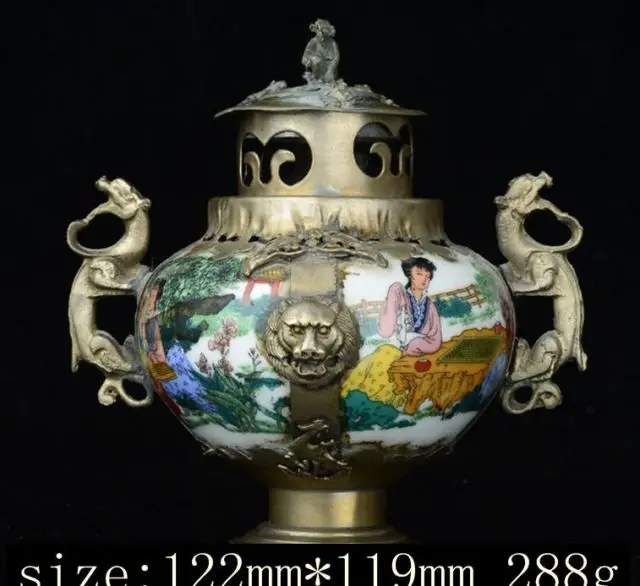 

Elaborate Chinese Classical Porcelain hand-painted Figure Incense Burner with Monkey Lid