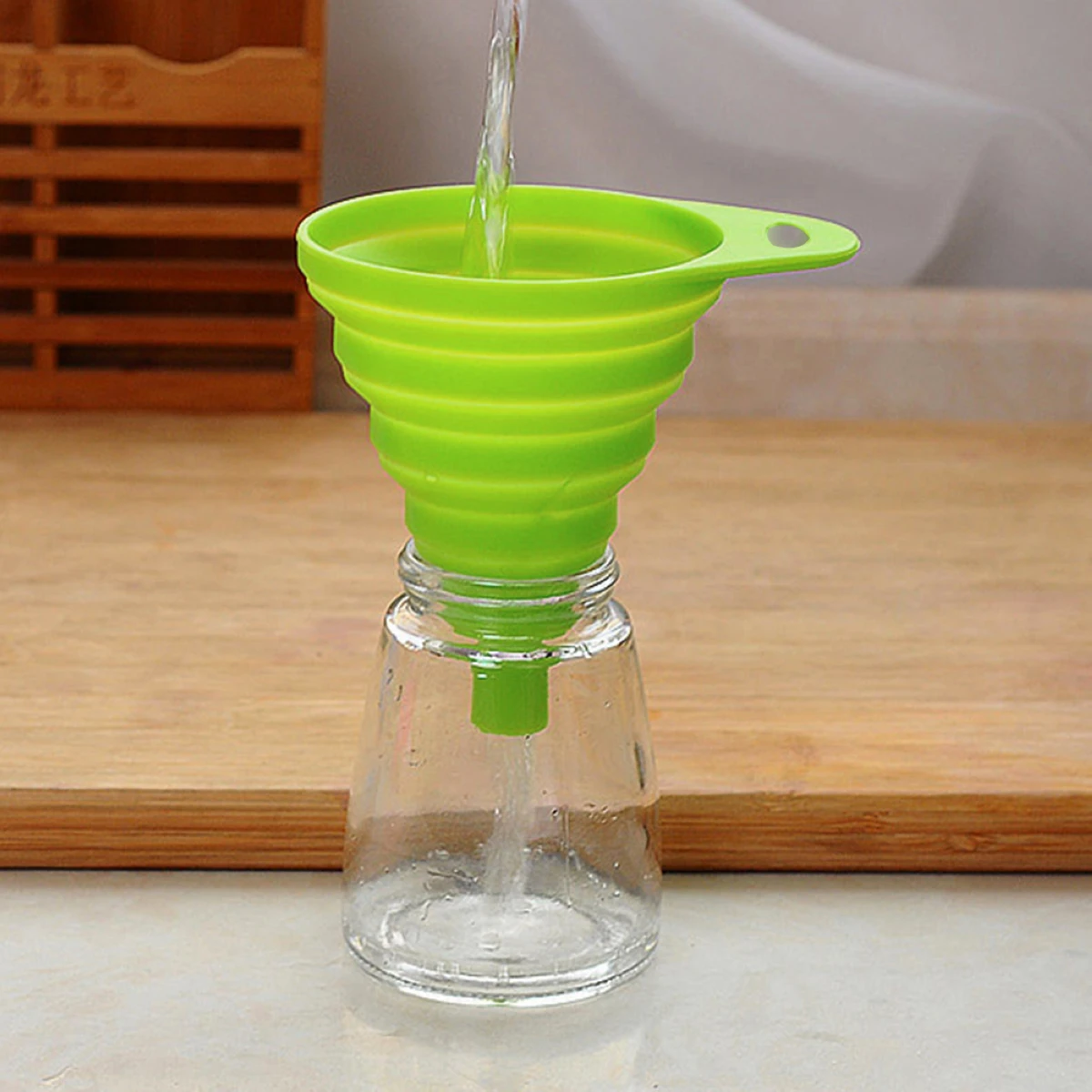 Green Mini Fordable Portable Silica Gel Retractable Wide Mouth Funnels
