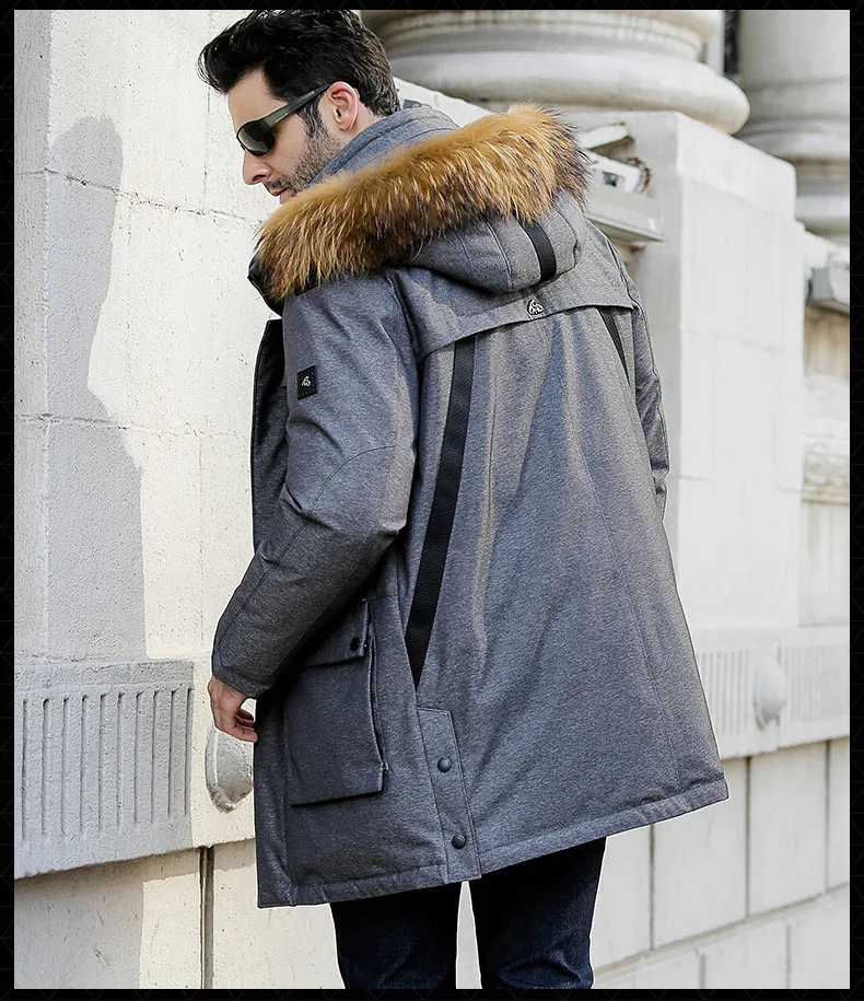 Новая зимняя коллекция зимнее Мужское пальто Куртка пуховая парка с пальто из натурального меха енота для мужчин бизнес
