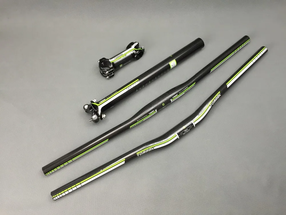 super light TOSEEK full carbon MTB bicycle handlebar + light stem +seatpost=1 mountain bike flat