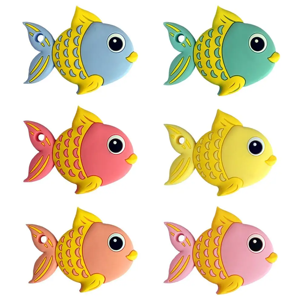 

1pcs Fish Silicone Teether Baby Infant Teething Toys Solid Color Teething Necklaces Pendant BPA Free Silicone
