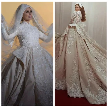 

2019 Modest Saudi Arabic Wedding Dresses Bridal Gowns Lace Appliques Long Sleeves Custom Vestidos De Marriage Formal Muslim