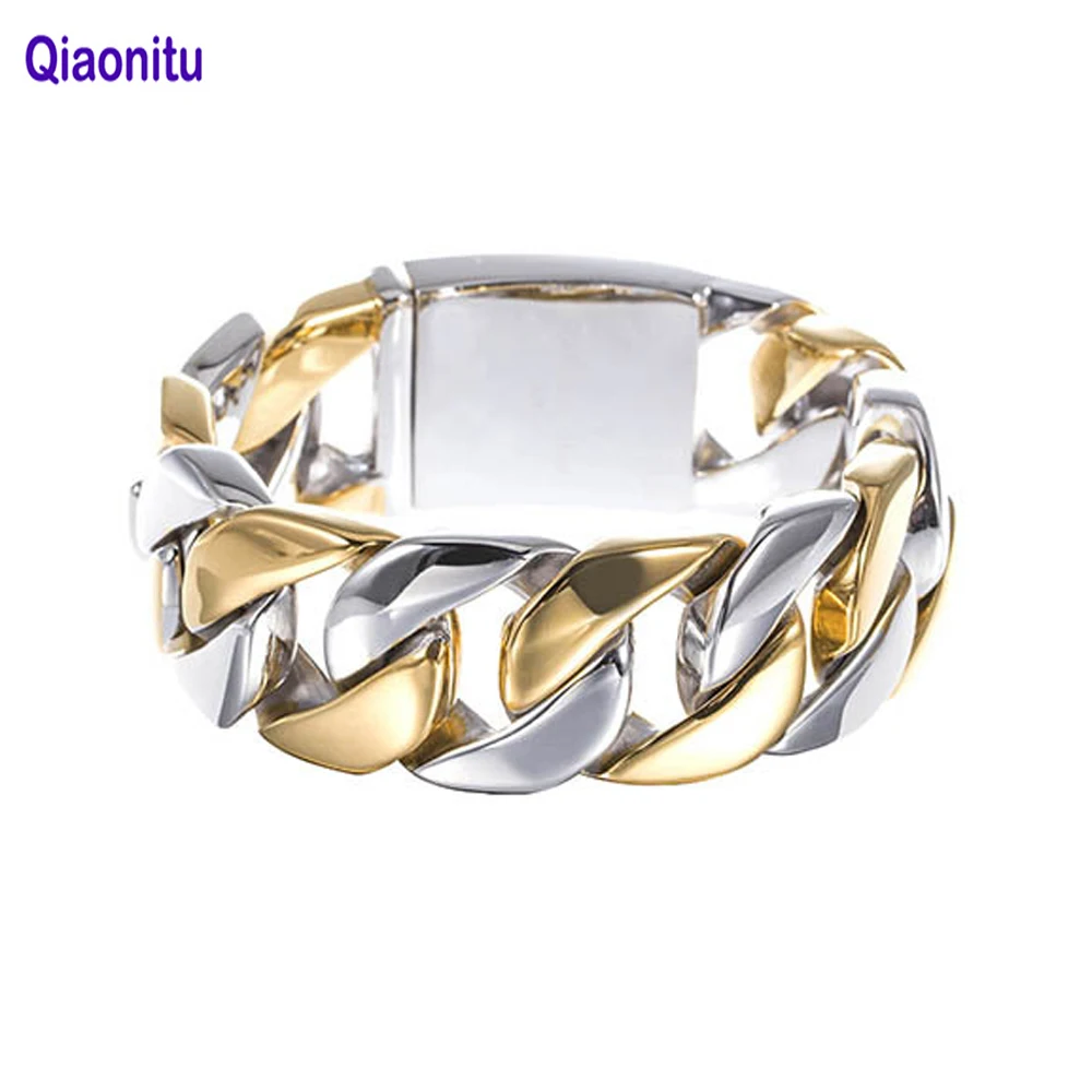 24 мм тяжелый браслет байкера браслет панк Рок мужской золотой серебряный браслет из нержавеющей стали кубинские звенья цепи браслеты полированный
