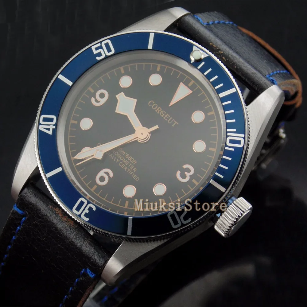 Corgeut 41 мм Мужские часы светящиеся автоматические морские чайки Nouvelle Bleu Verre