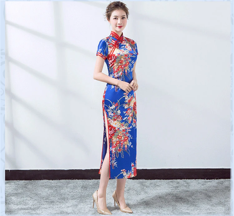 Элегантные женские атласные шарфы Qipao новые тонкие с коротким рукавом Cheong-sam платье в традиционном китайском стиле вечернее платье vestidos