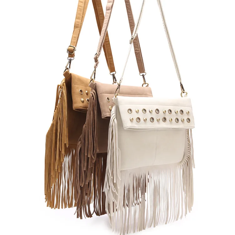 2016 designer brand ladies crossbody bag woman messenger bags fashion rivets tassels leather quality suede feminia