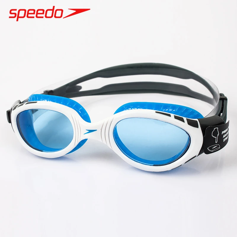 Очки Speedo Futura BioFUSE, большая оправа, очки для плавания, водонепроницаемые, анти-туман, УФ-защита, очки для плавания для мужчин и женщин - Цвет: Небесно-голубой