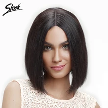 Sleek Hair Short Lace Front Human Hair Wigs For Black Women Remy Brazilian Straight Bob Wig 130% Density Middle Part