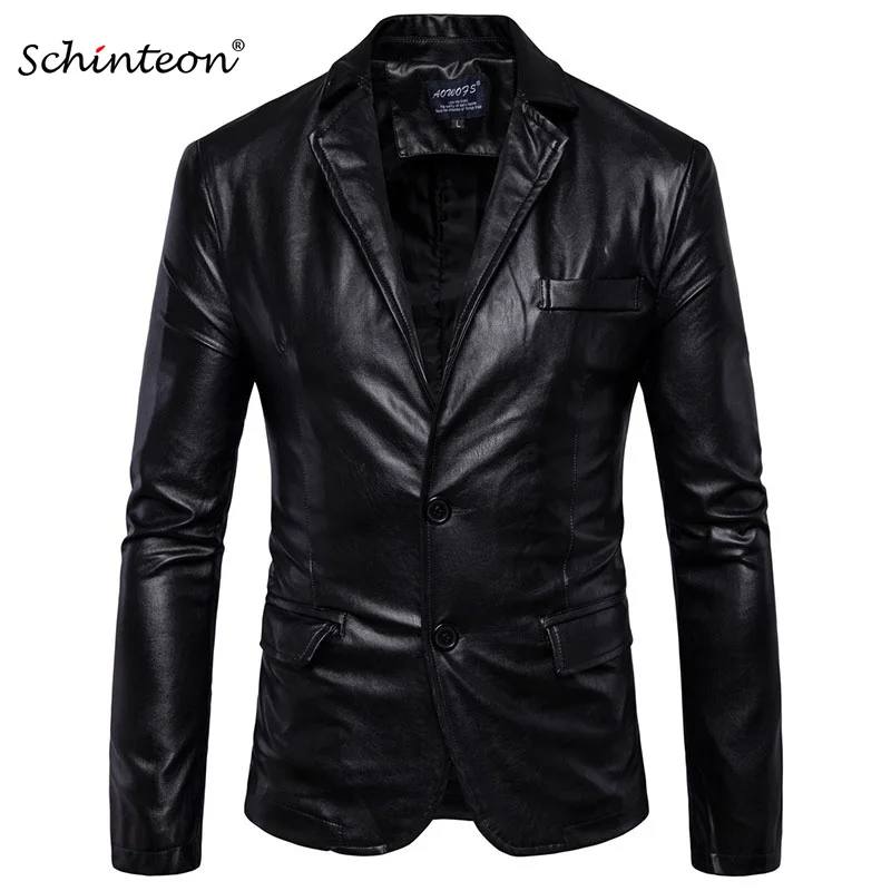 

M-5XL Men PU Leather Jacket business Suit Male Motorcycle Biker Jackets Autumn Outwear Blazer