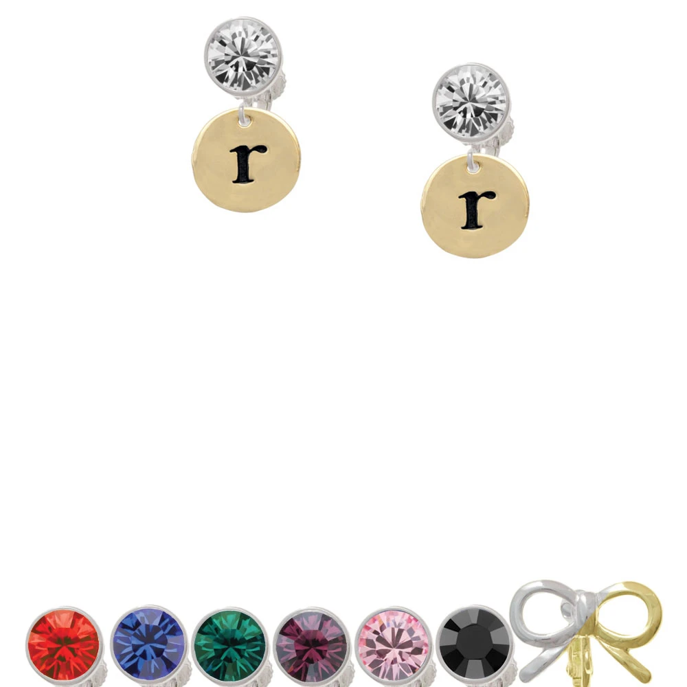 Gold Tone Disc 1/2'' Initial - r - Crystal Clip On Earrings