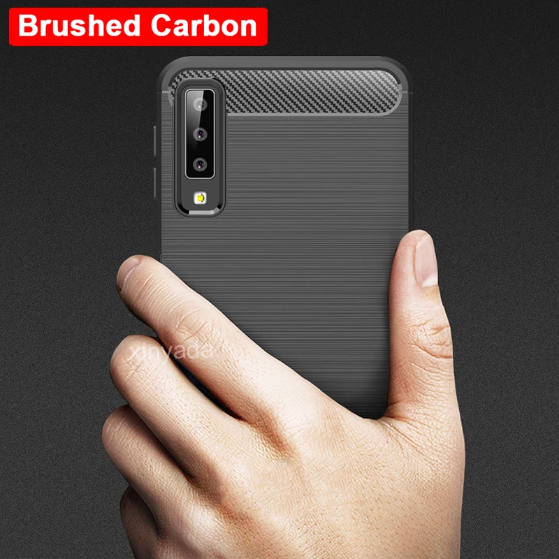 

Bumper Brushed Case For Samsung Galaxy A7 A9 2018 A6 A8 Plus S8 S9 Note 8 9 J7 Duo J4 J6 J8 Shockproof Cover Carbon Fiber Shell