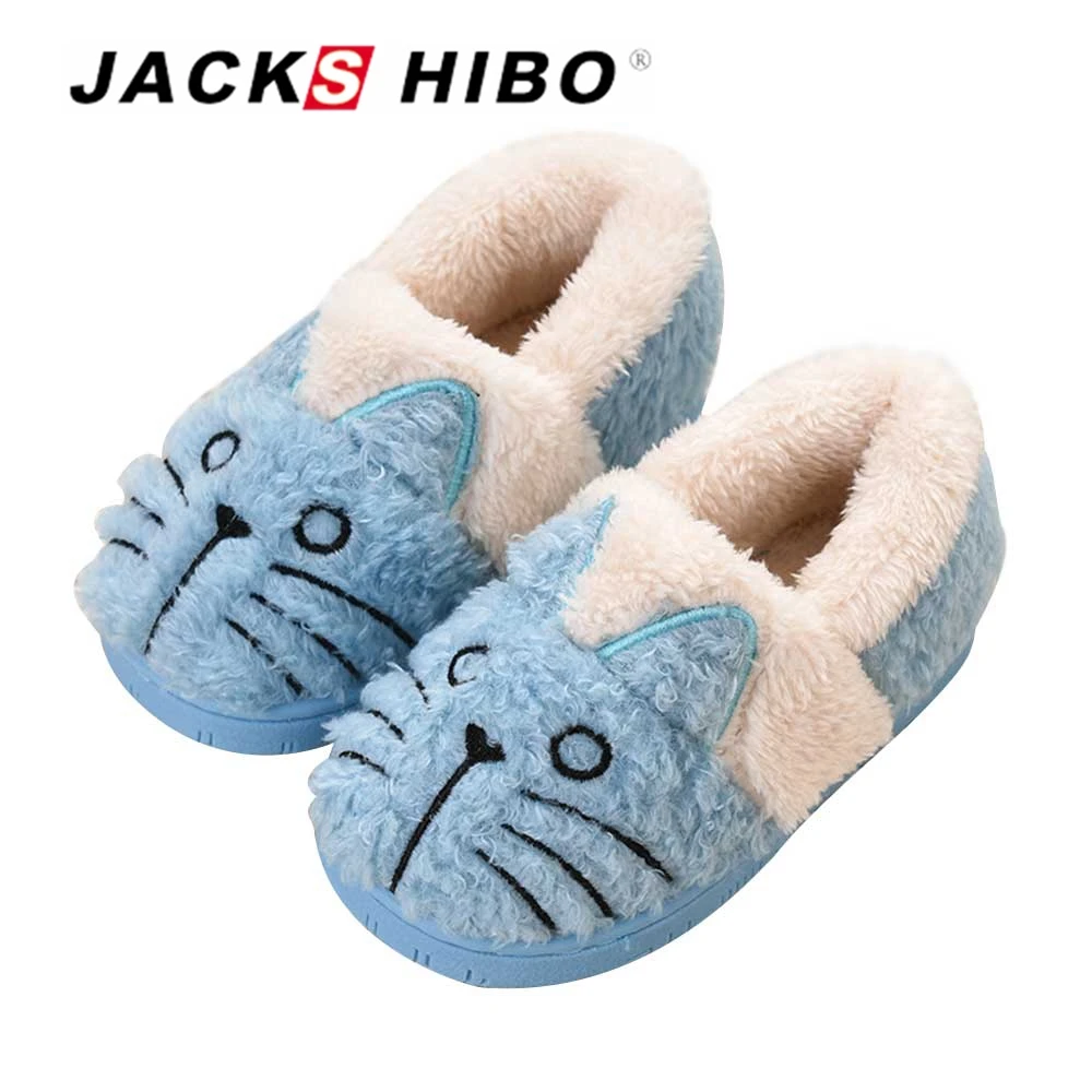 

JACKSHIBO New Kids Slippers Children House Slides Indoor Slippers Animal Soft Mules Warming Shoes for Winter Cute Cat Shoes