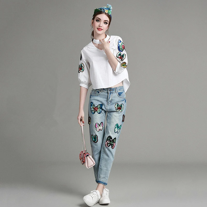 2016 Summer New Women Pant Suit Elegant Casual Sequin Pants Suit 2