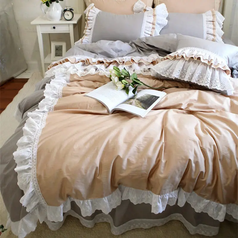  Top Luxury cake layers bedding set ruffle duvet cover lace bed skirt Embroidery European bedroom te - 32849779046