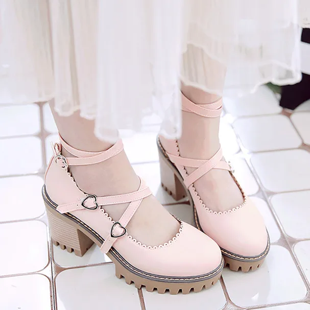 

Japanese Sweet Lolita Shoes 2019 college style Mori girl shallow mouth round head Middle Heel Cosplay JK Uniform Lolita Shoes