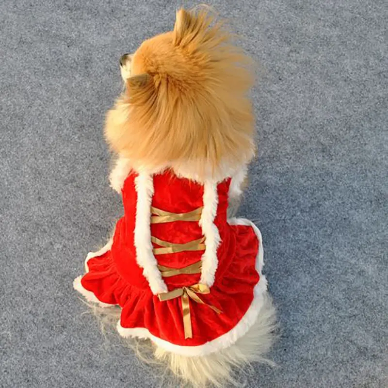 Новая одежда для Товары для собак красный золотой лентой Красивая бархатная одежда для собак Рождество Классическая мода четыре Размеры