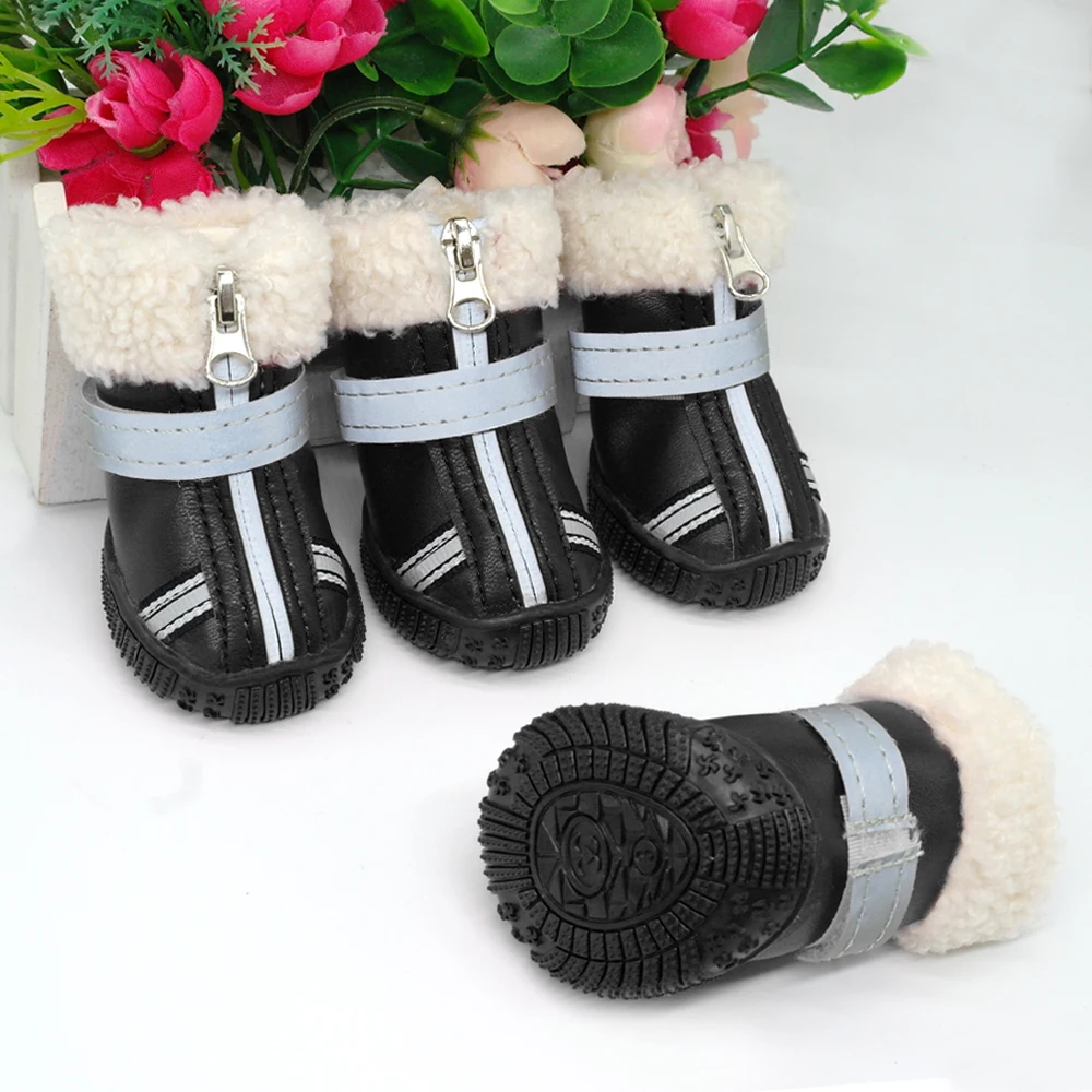 Warm Pet Dog Shoes Winter Waterproof Pet Dog Boots Shoe Rain Snow Booties Reflective Nonslip Footwear