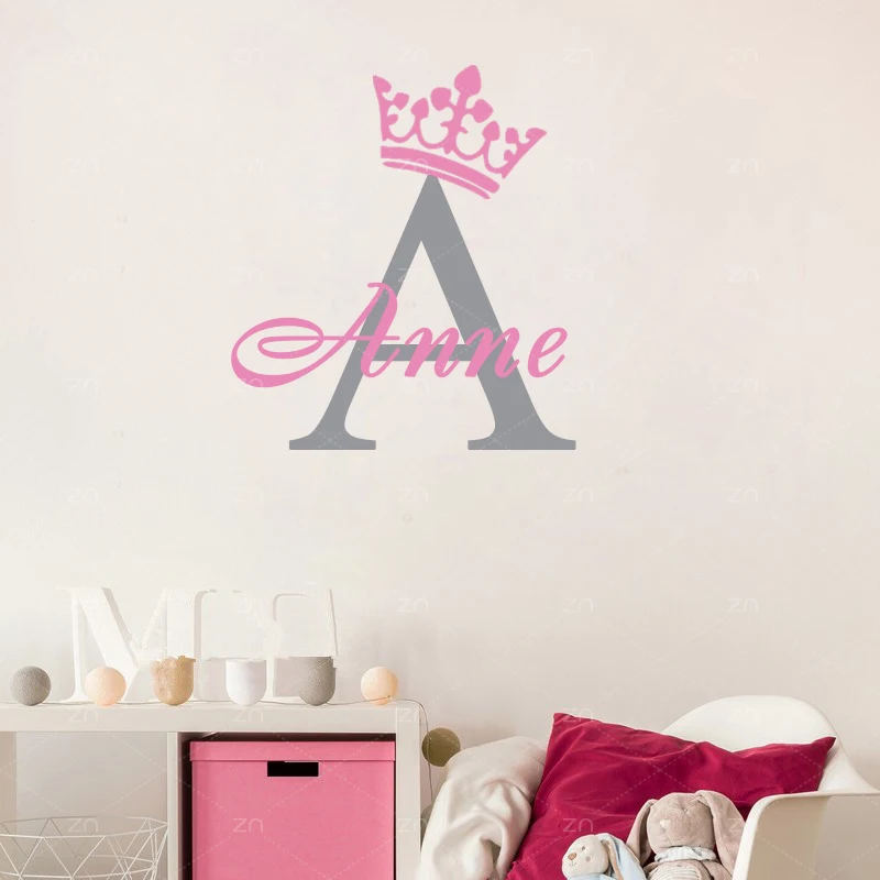 personalized custom girls name crown wall stickers home decor decal