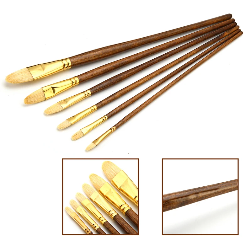 6pcs/set Paintbrush Bristle Hog Hair Wooden Handle Painting Tool Oil Paint Brush Acrylic Drawing Brushes Art Supplies 28~32cm