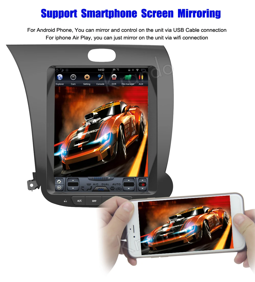 Cheap Krando Android 8.1 10.4" Tesla Vertical touch screen car dvd audio radio multimedia system for Kia K3 gps navigation player 4