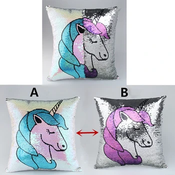 

Unicorn Double-sided Sequins Pillow Case Fashion Lovely Pillowcase Bed Pillow Covers Home Suede Pillow Cases 40x40 cm LST